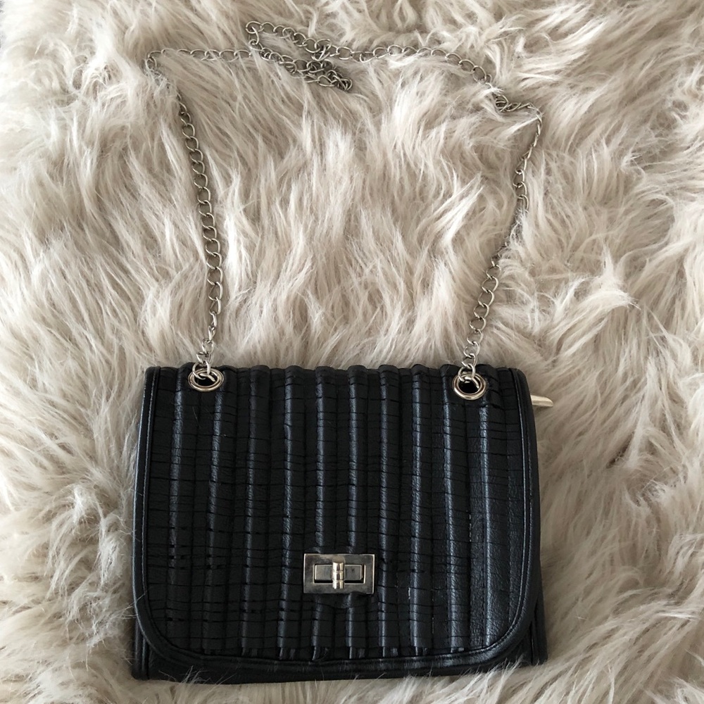Black Crossbody bag with silver hardware